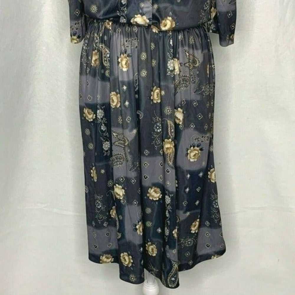 Vtg Midi Dress 14 Gray Floral Paisley - image 3