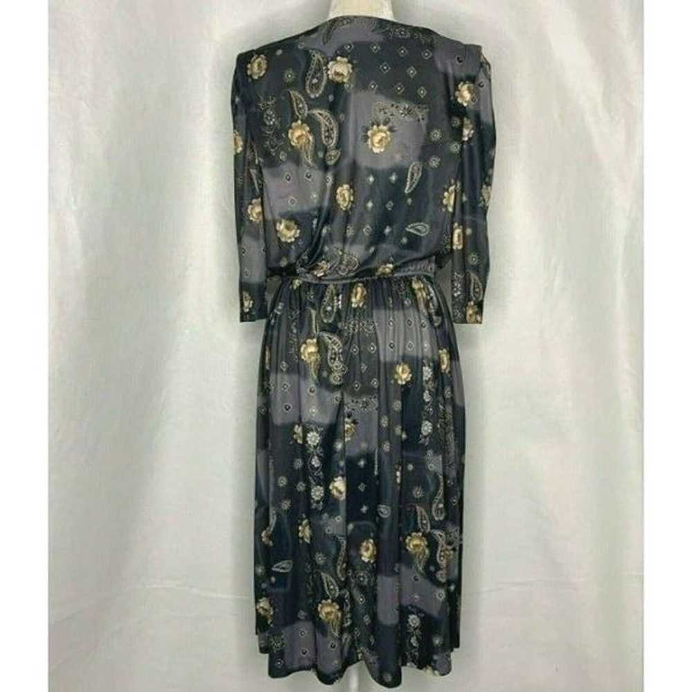 Vtg Midi Dress 14 Gray Floral Paisley - image 5