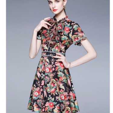 dalia macphee black floral retro dress - image 1