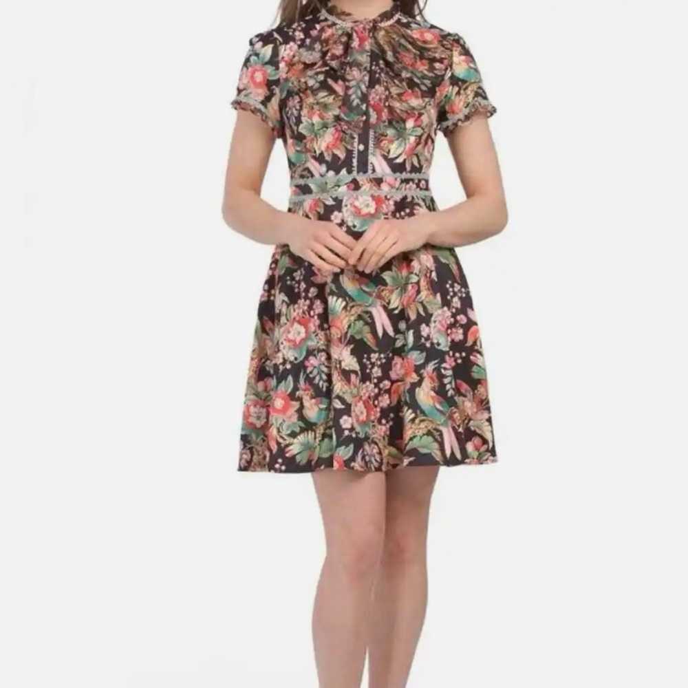 dalia macphee black floral retro dress - image 4