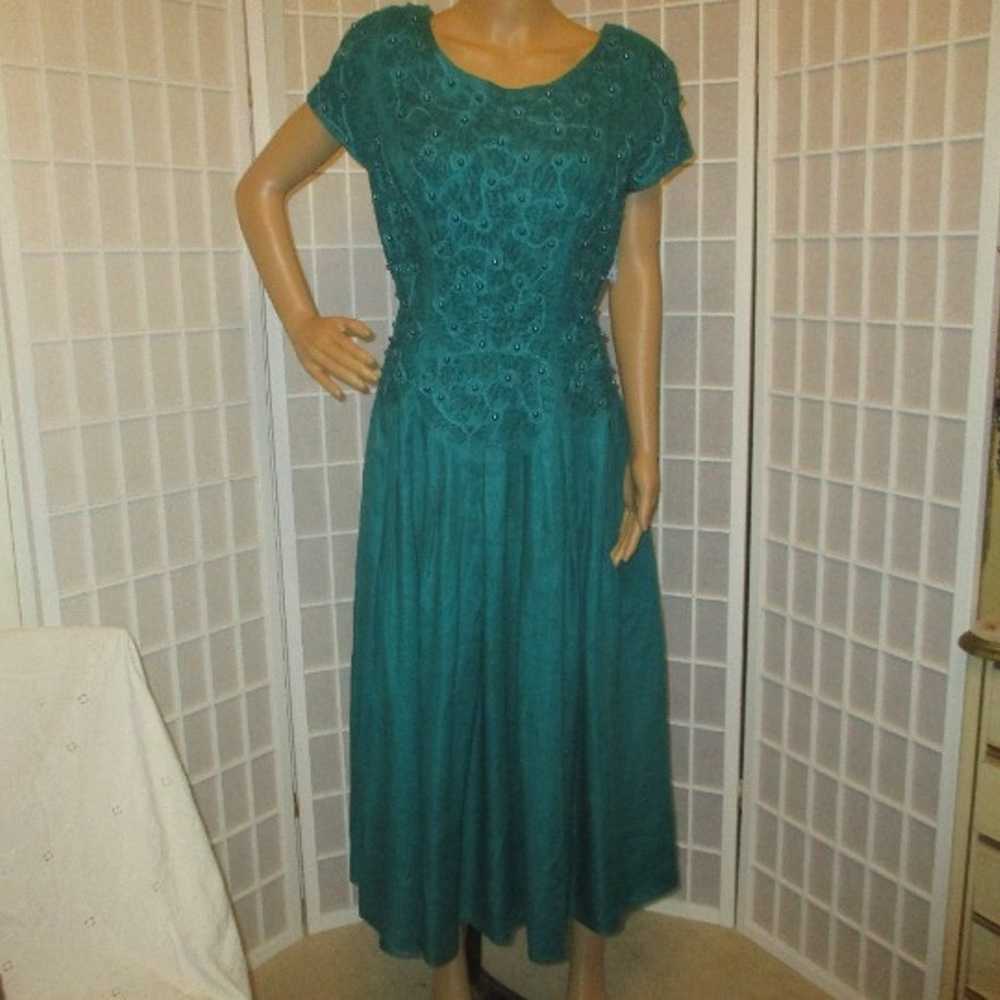 Lady Victorian vintage cap sleeve drop waist mid … - image 1