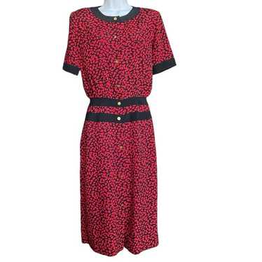 Albert Nipon Vintage Dress Black Red Cofetti Patt… - image 1