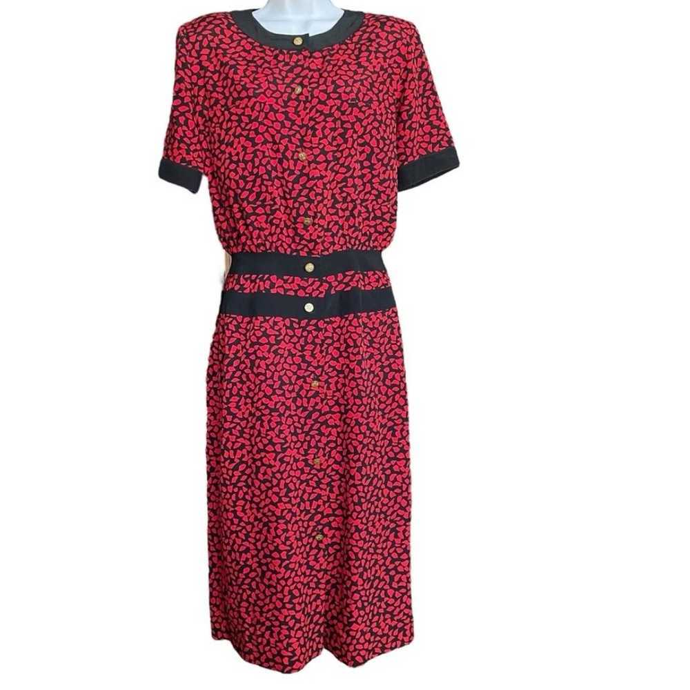 Albert Nipon Vintage Dress Black Red Cofetti Patt… - image 2