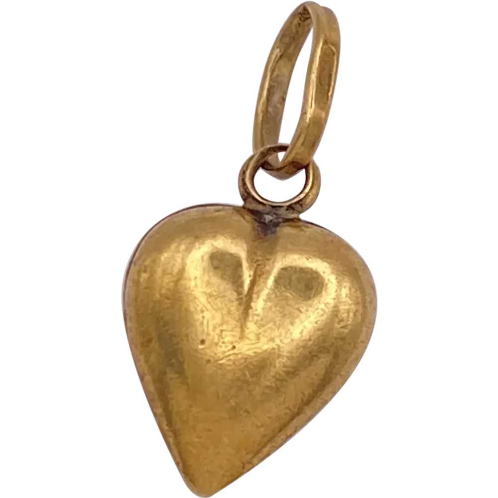 Vintage Puffy Heart Charm 18K Gold Reversible Thr… - image 1