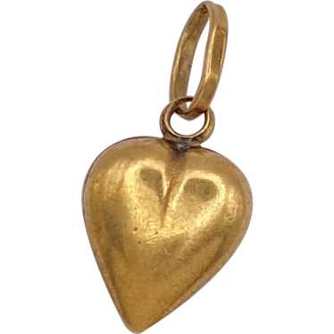 Vintage Puffy Heart Charm 18K Gold Reversible Thr… - image 1