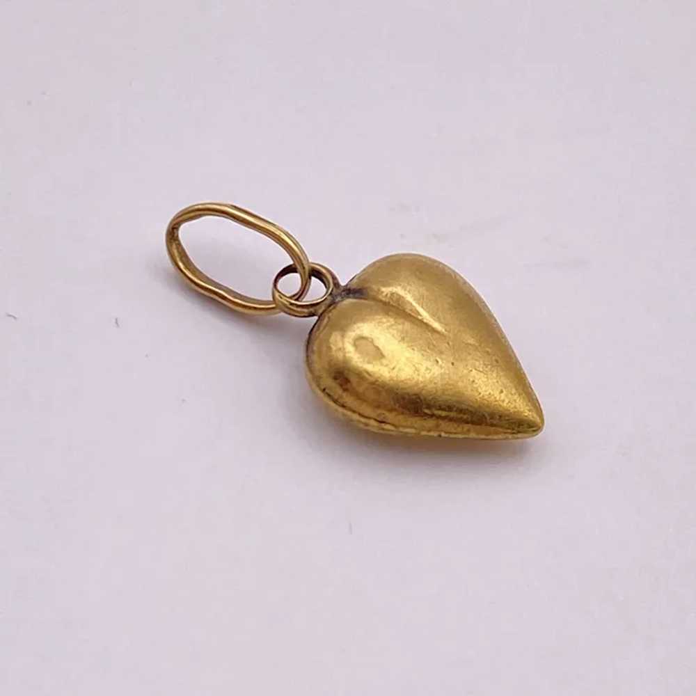 Vintage Puffy Heart Charm 18K Gold Reversible Thr… - image 3