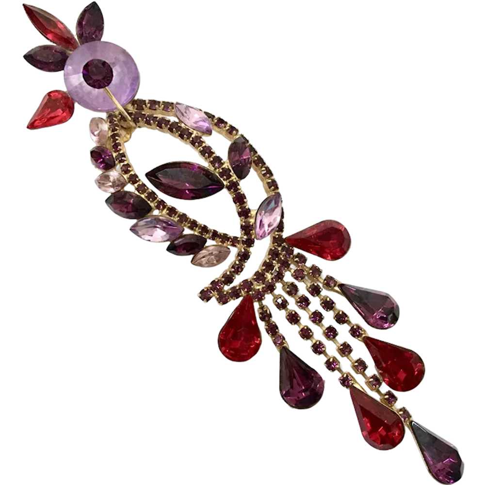 Rhinestone Tropical Bird Brooch Purple Lavender R… - image 1