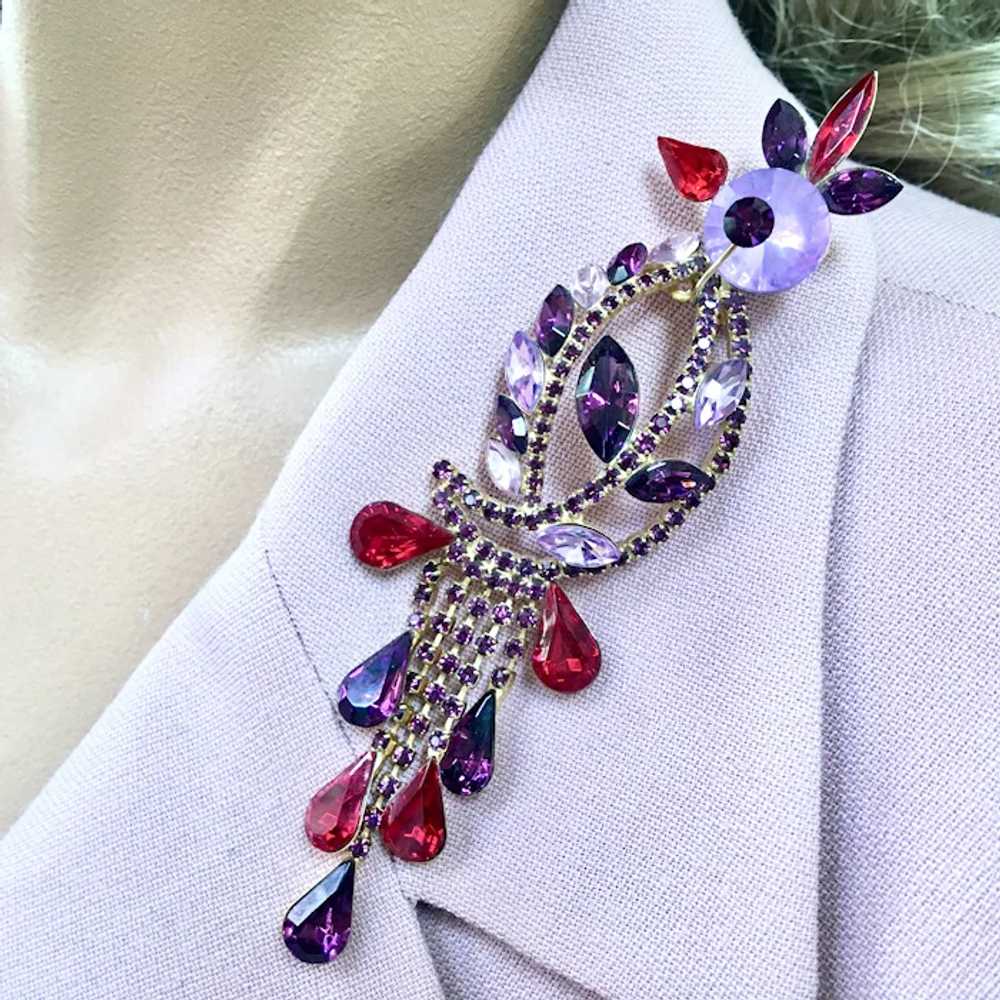 Rhinestone Tropical Bird Brooch Purple Lavender R… - image 4