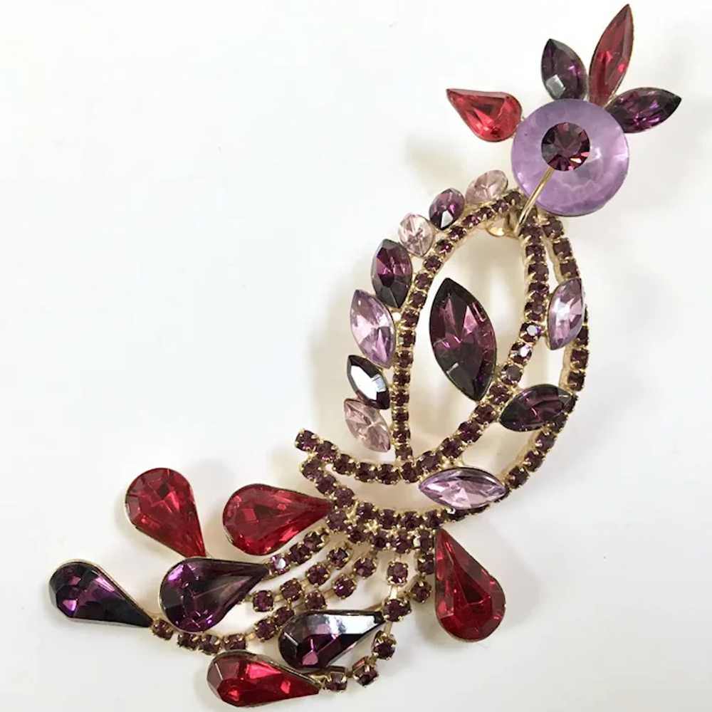 Rhinestone Tropical Bird Brooch Purple Lavender R… - image 7