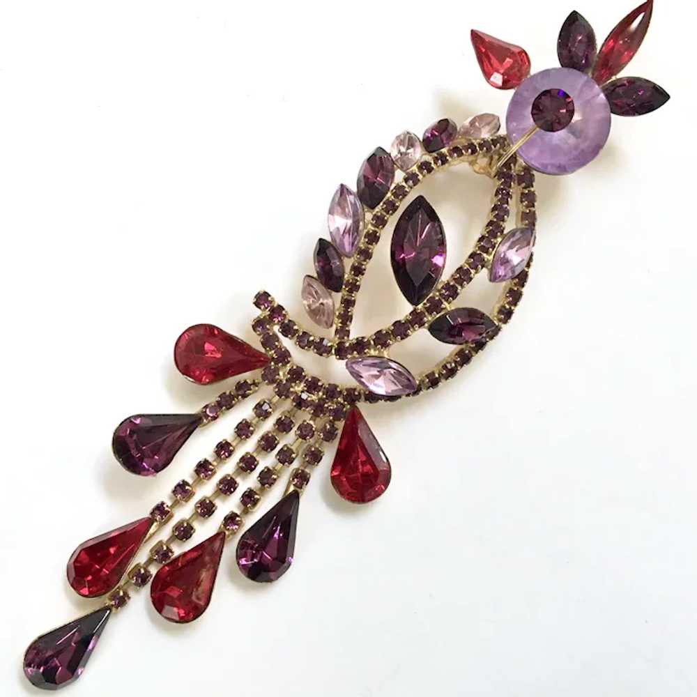 Rhinestone Tropical Bird Brooch Purple Lavender R… - image 8