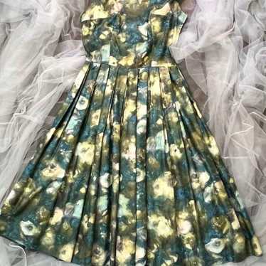 50's French vintage floral print dress rockabilly. - image 1