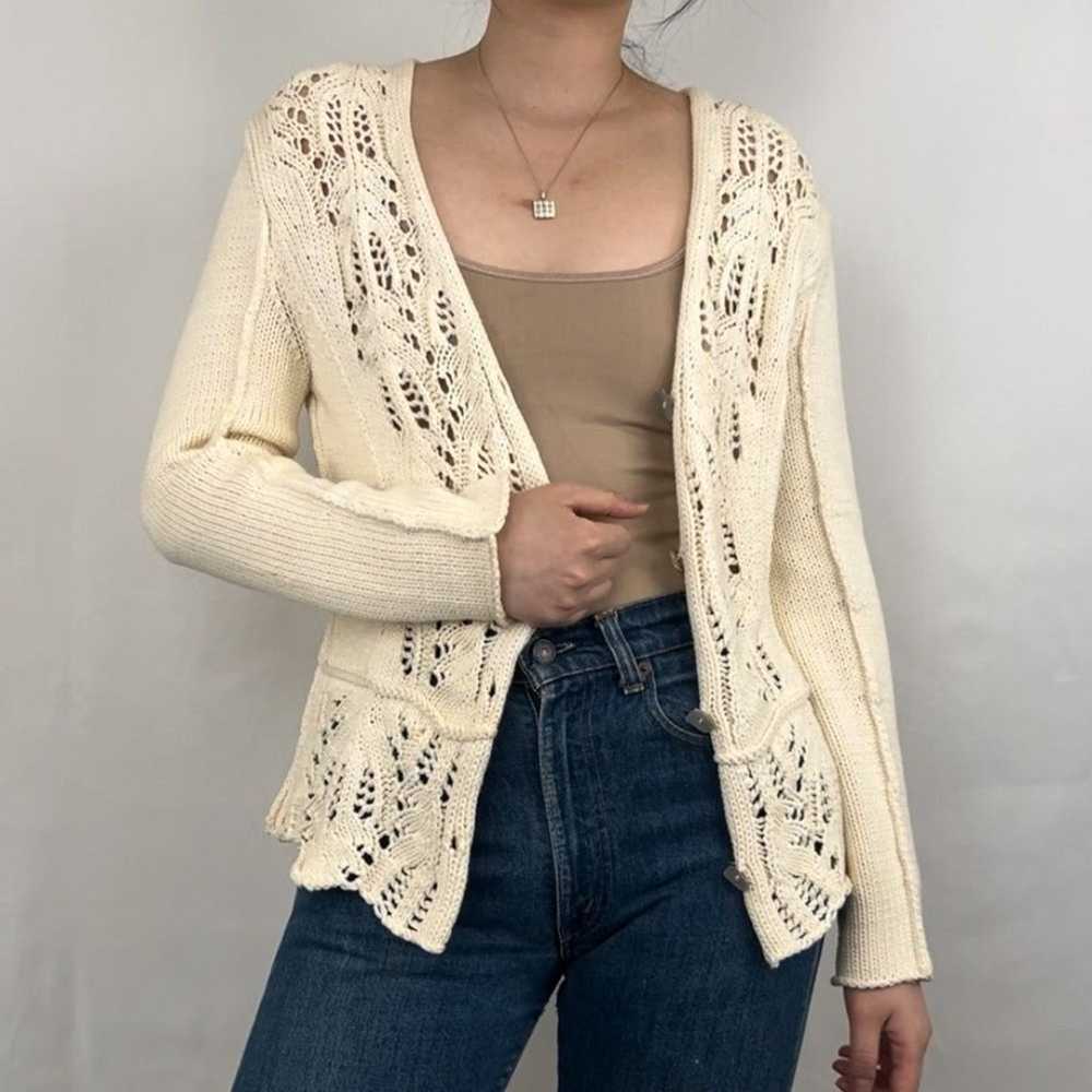 Icelandic Designs Cream Knit Crochet Cardigan - image 1