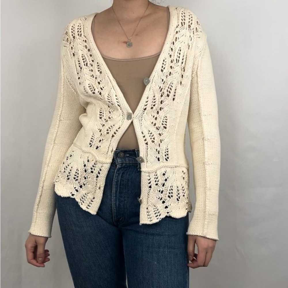 Icelandic Designs Cream Knit Crochet Cardigan - image 2