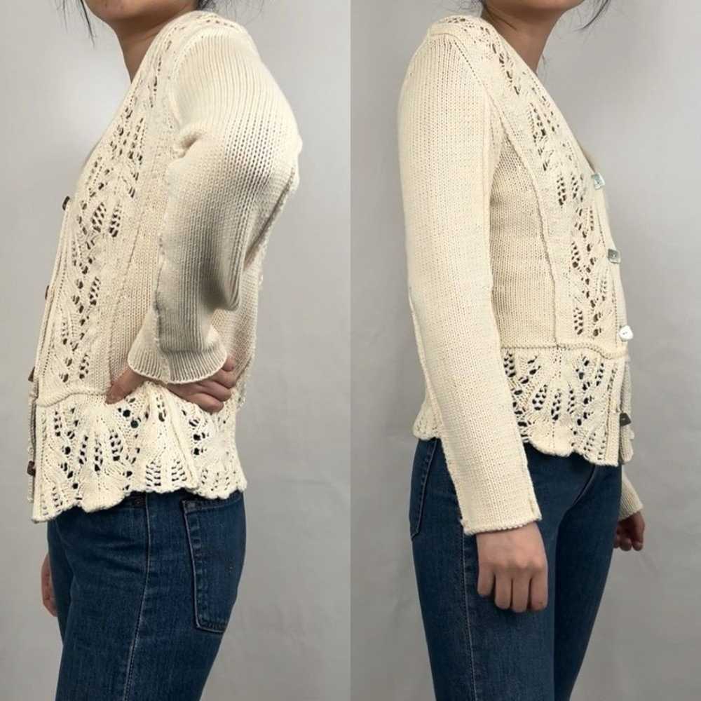 Icelandic Designs Cream Knit Crochet Cardigan - image 4