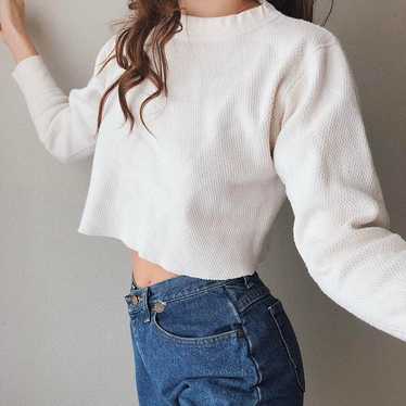 Vintage Waffle Knit Crop Sweater - image 1