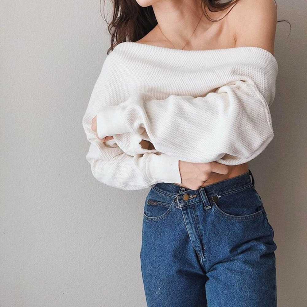 Vintage Waffle Knit Crop Sweater - image 2