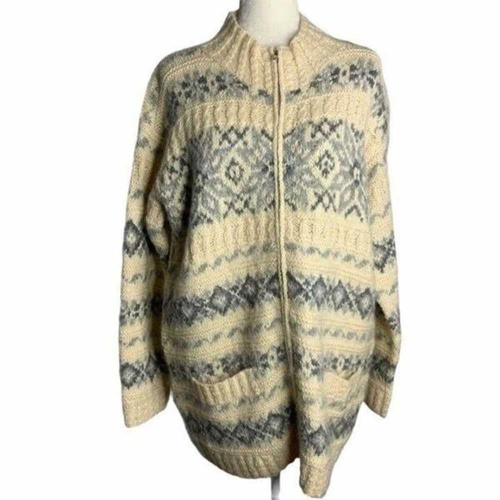 Vintage Hand Knit Wool Cardigan Sweater - image 1