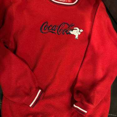 VTG Coca Cola Crewneck Sweatshirt Red Fleece Embr… - image 1