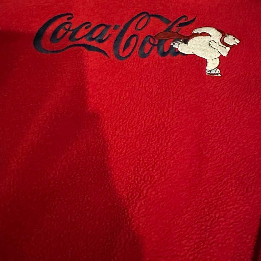 VTG Coca Cola Crewneck Sweatshirt Red Fleece Embr… - image 2