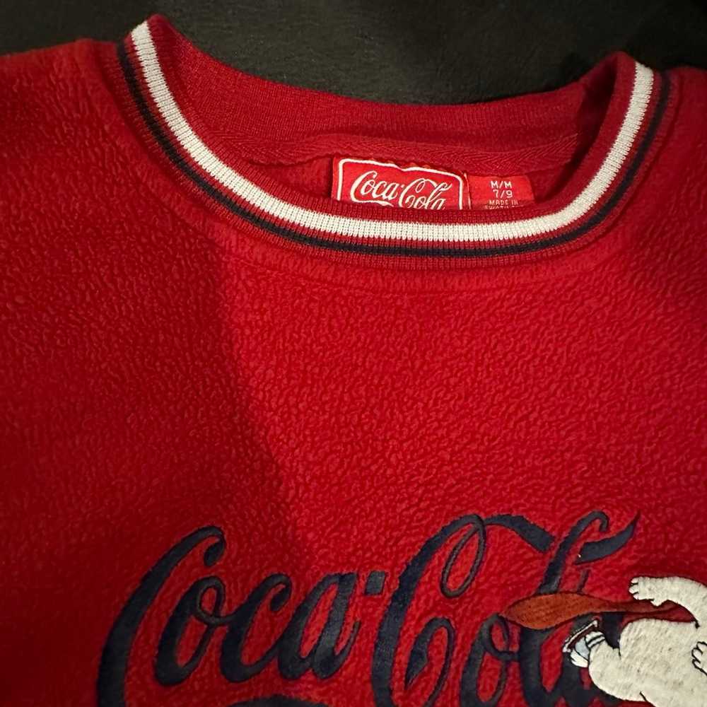 VTG Coca Cola Crewneck Sweatshirt Red Fleece Embr… - image 4