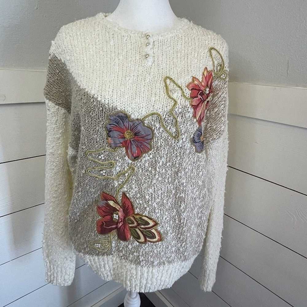 Needles And Yarn Vintage Sweater Womens M Floral … - image 1