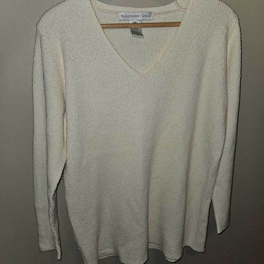 Ballinger Gold Size Medium White Cream Sweater V … - image 11