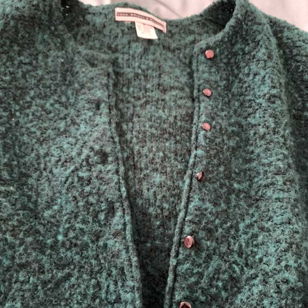 vintage marled emerald green cardigan - image 2