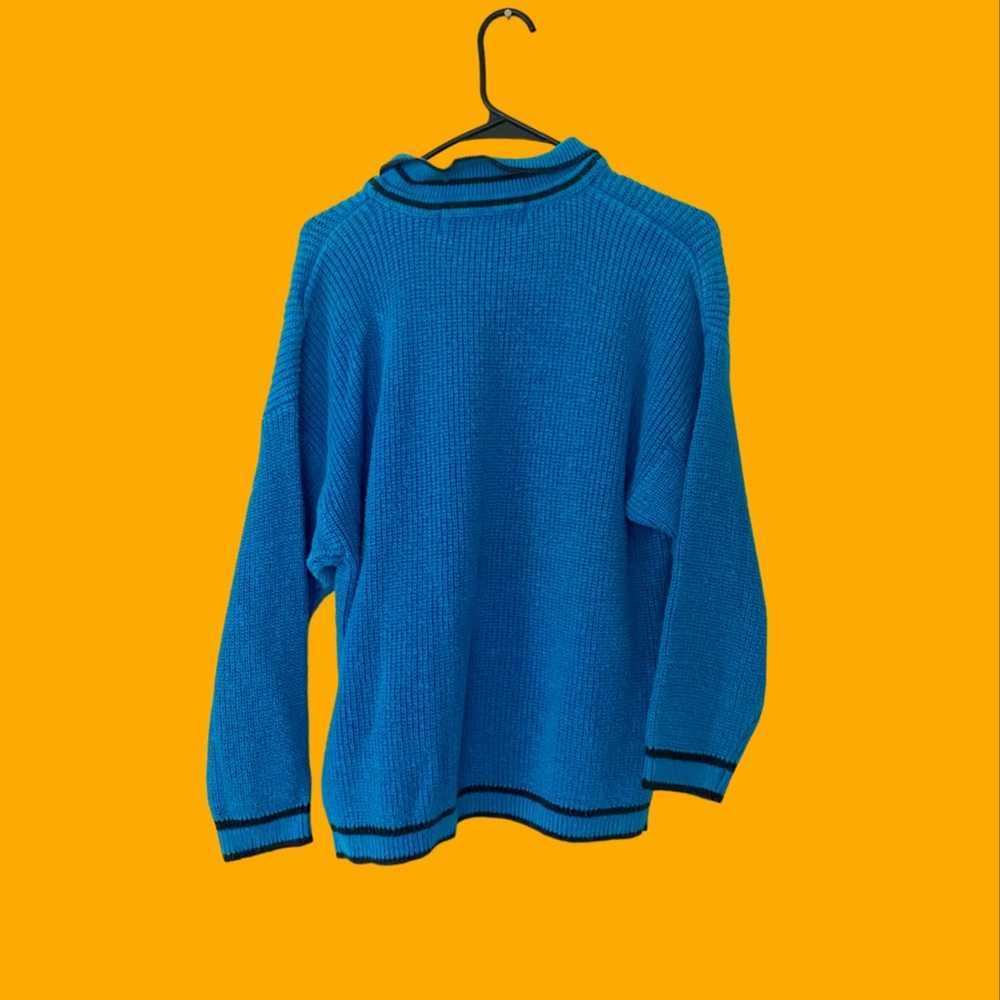 Vintage 90’s Women’s Turquoise Knit Collared Swea… - image 2