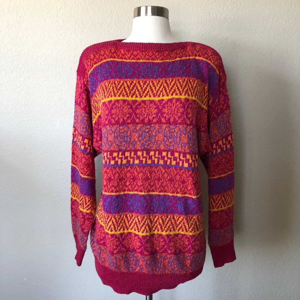 Vintage 80s 90s Printed Striped Sweater - image 1