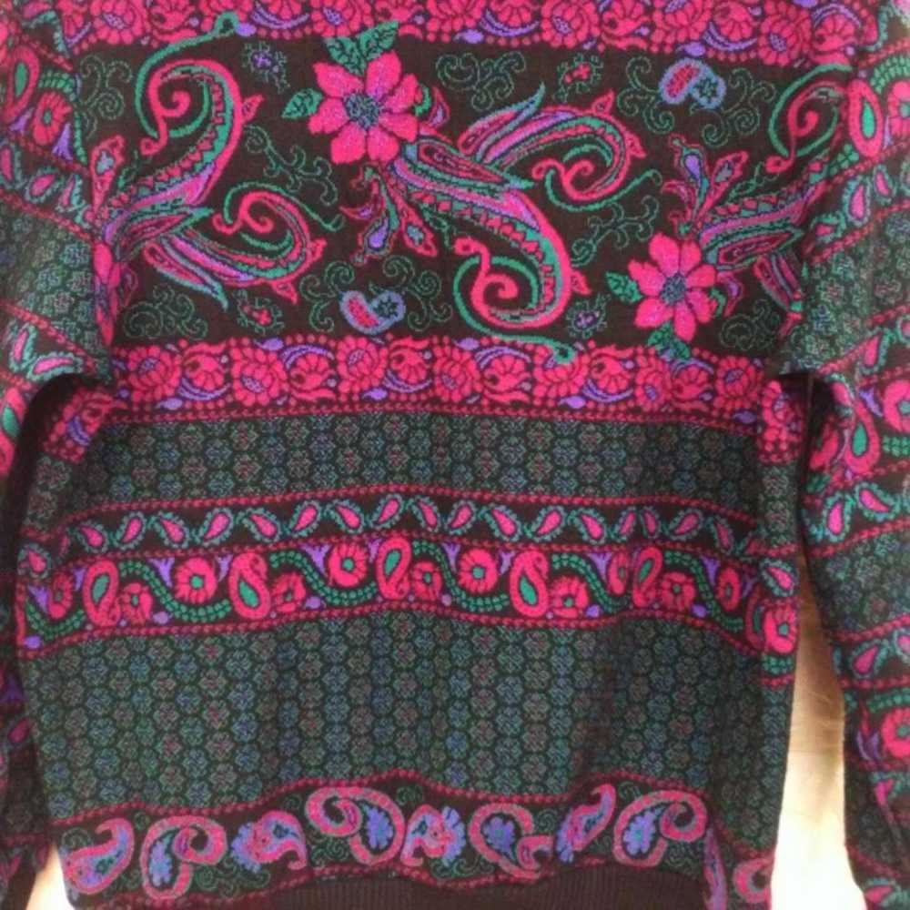 80's Grandma Fuchsia Fair Isle Sweater - image 11