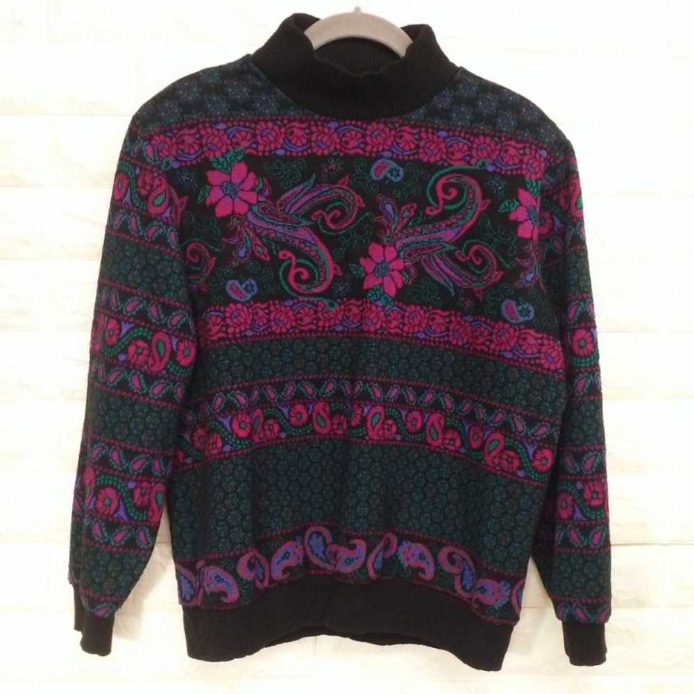 80's Grandma Fuchsia Fair Isle Sweater - image 12