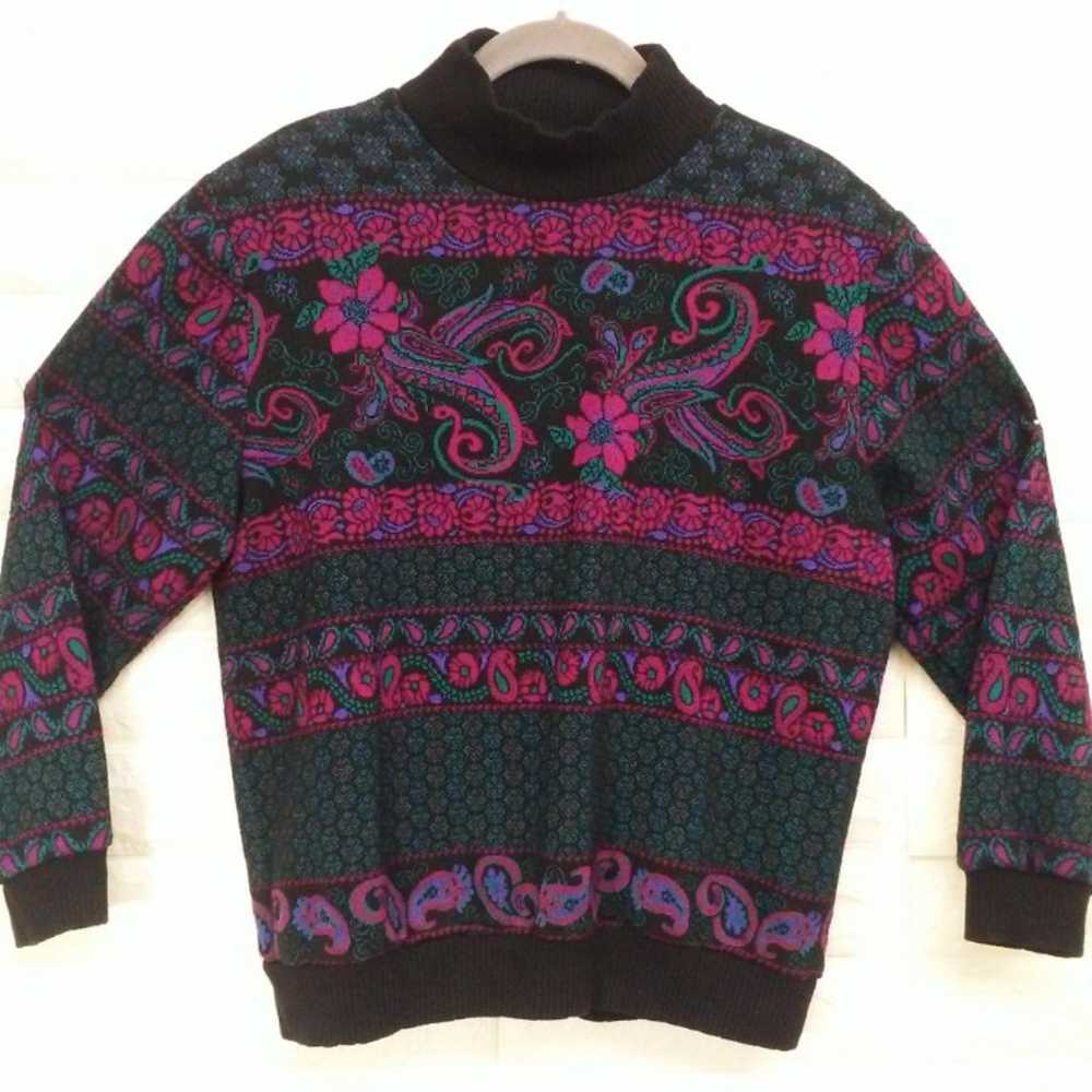 80's Grandma Fuchsia Fair Isle Sweater - image 2