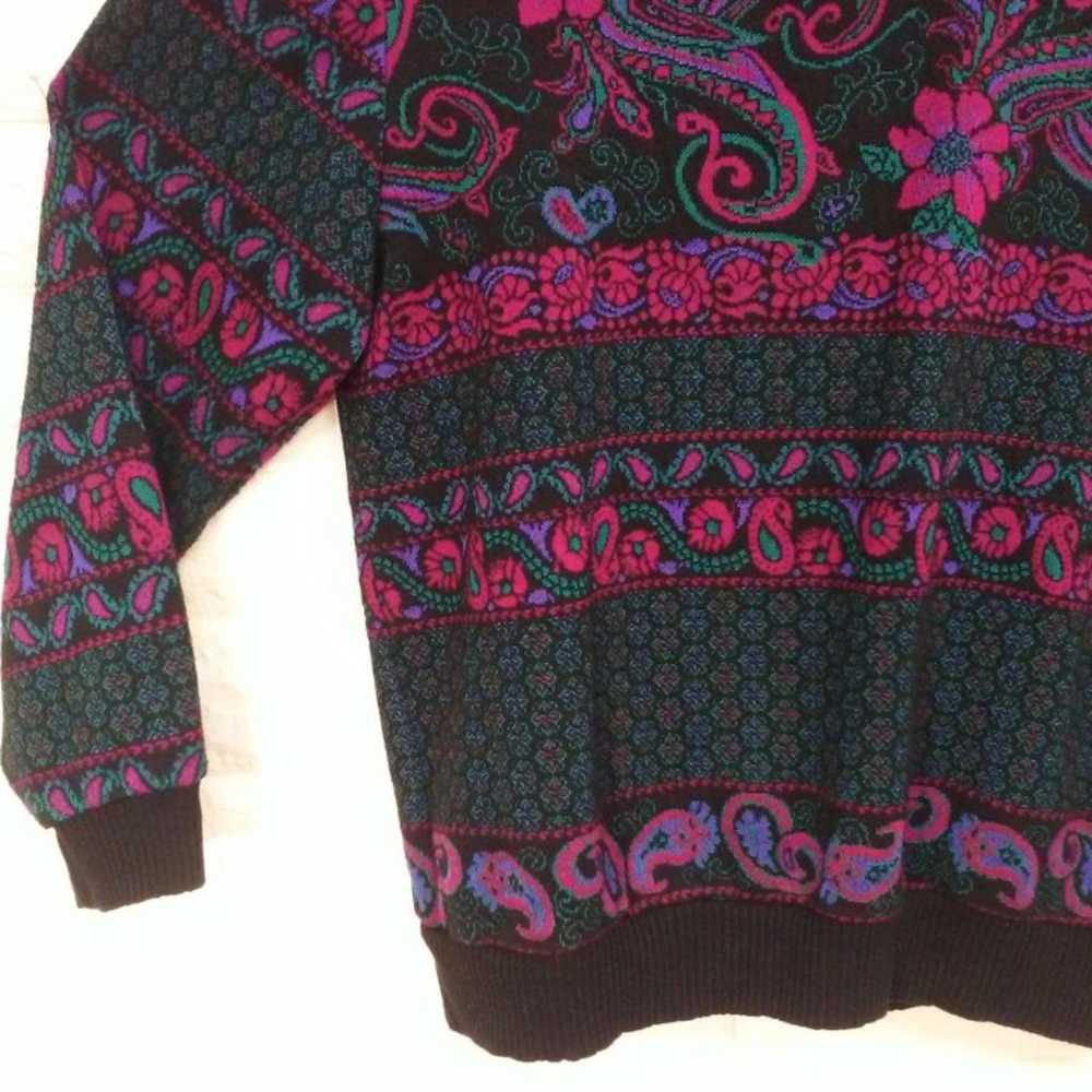 80's Grandma Fuchsia Fair Isle Sweater - image 3