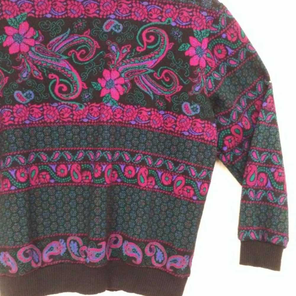 80's Grandma Fuchsia Fair Isle Sweater - image 4