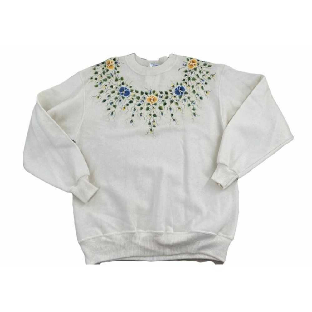 Vintage 80's Floral Applique and Paint Sweatshirt… - image 1