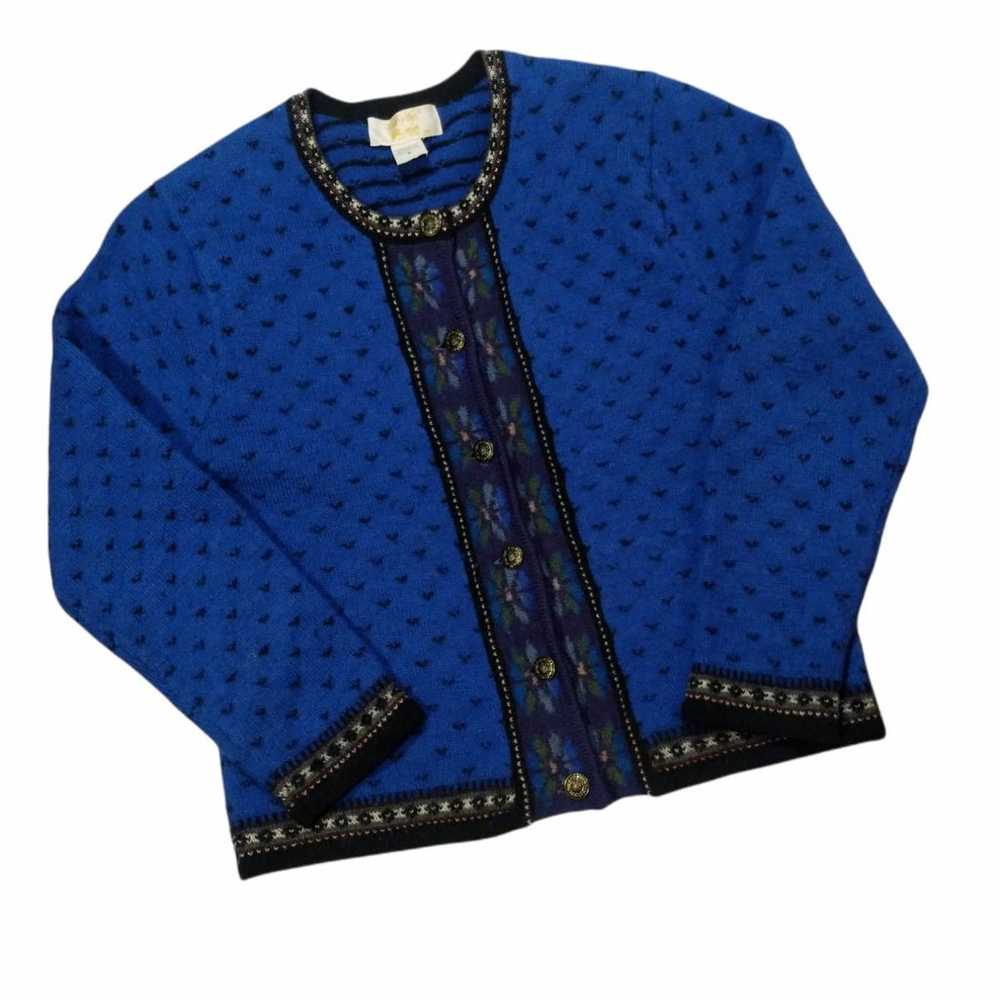 Tally Ho Large Cardigan Sweater Blue Boiled Wool … - image 1