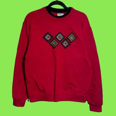 Vintage 90s Embroidered Patchwork Sweatshirt - image 1