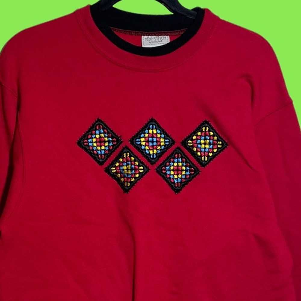 Vintage 90s Embroidered Patchwork Sweatshirt - image 2