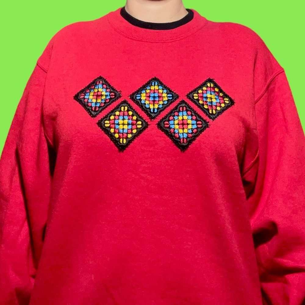 Vintage 90s Embroidered Patchwork Sweatshirt - image 4