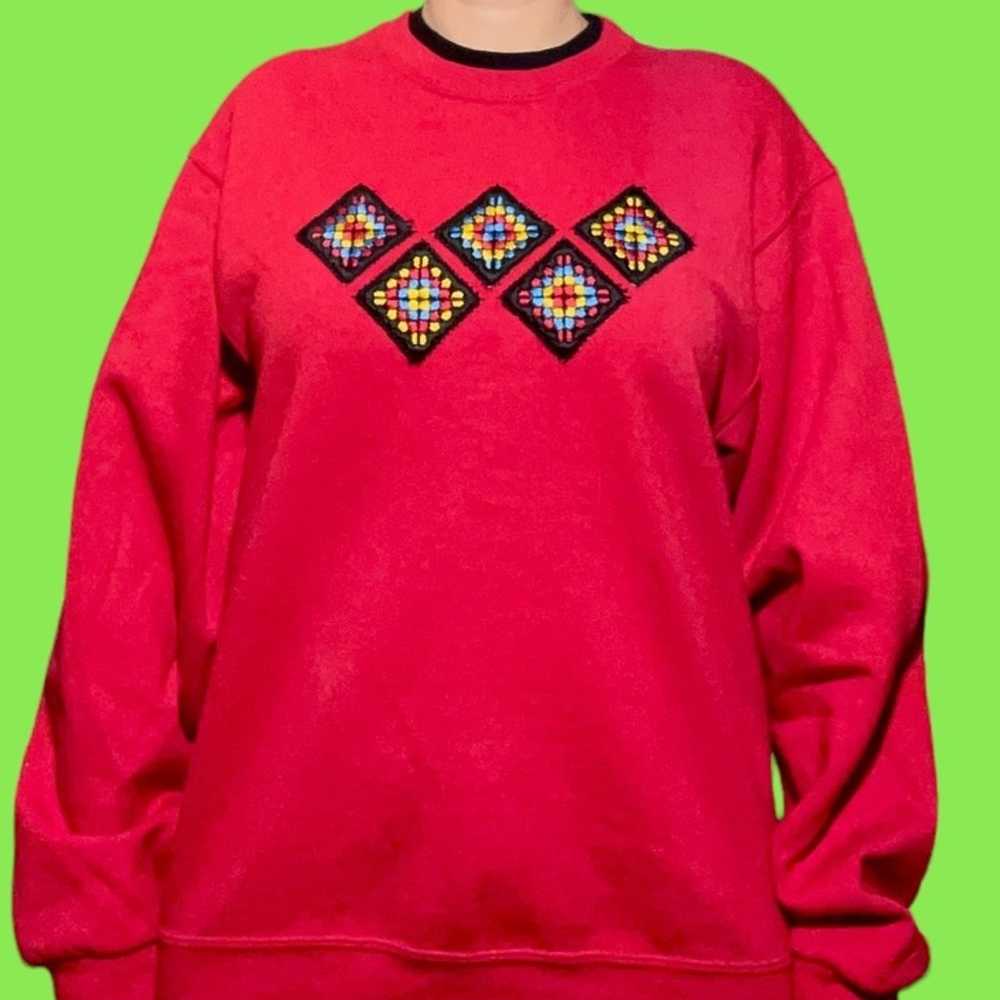 Vintage 90s Embroidered Patchwork Sweatshirt - image 5