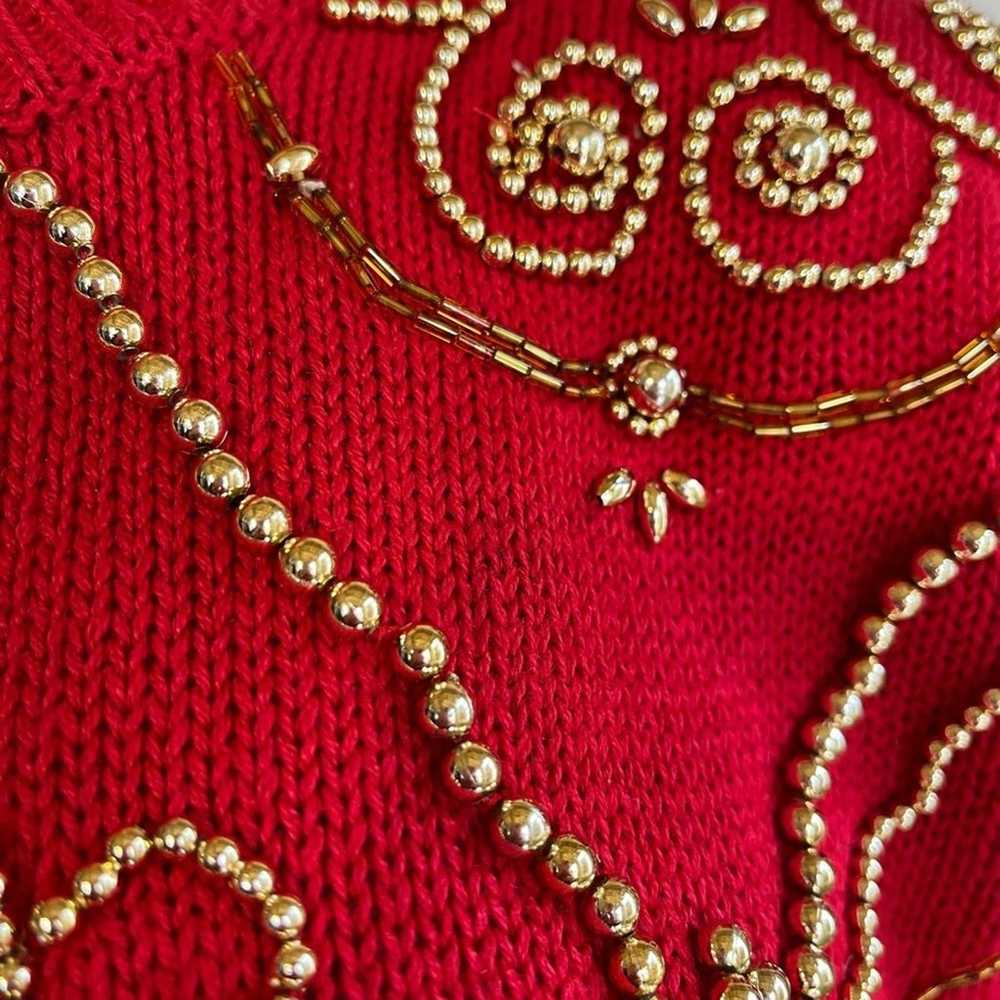 Vintage 80s 90s Beaded Red Mock Neck Sweater - image 6