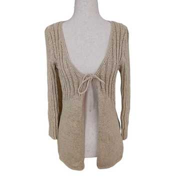 Vintage Y2k Tie-Front Sweater Cardigan Ribbed Cre… - image 1