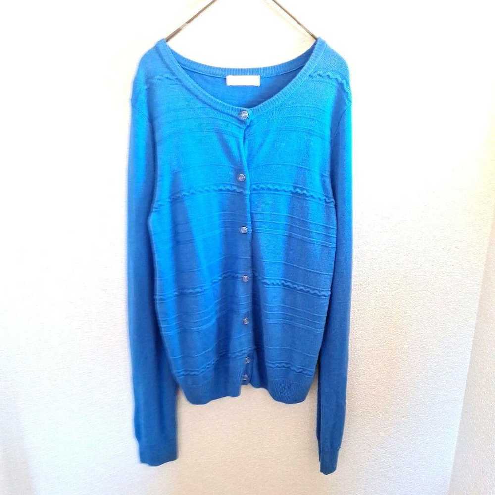 Index Rib Knit Cardigan M Hawaiian Blue Long Slee… - image 2