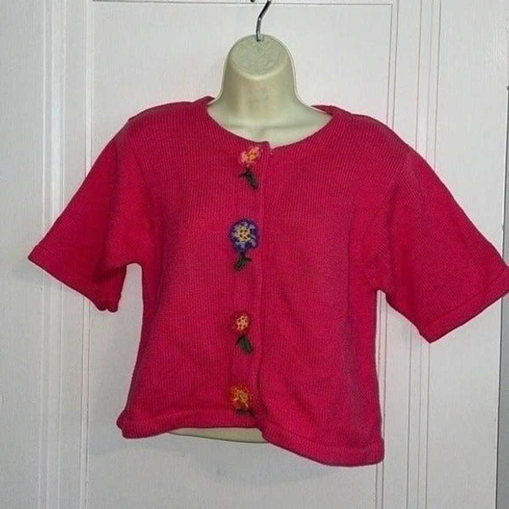 Vtg 80s The Eagle’s Eye pink short sleeved cardig… - image 1