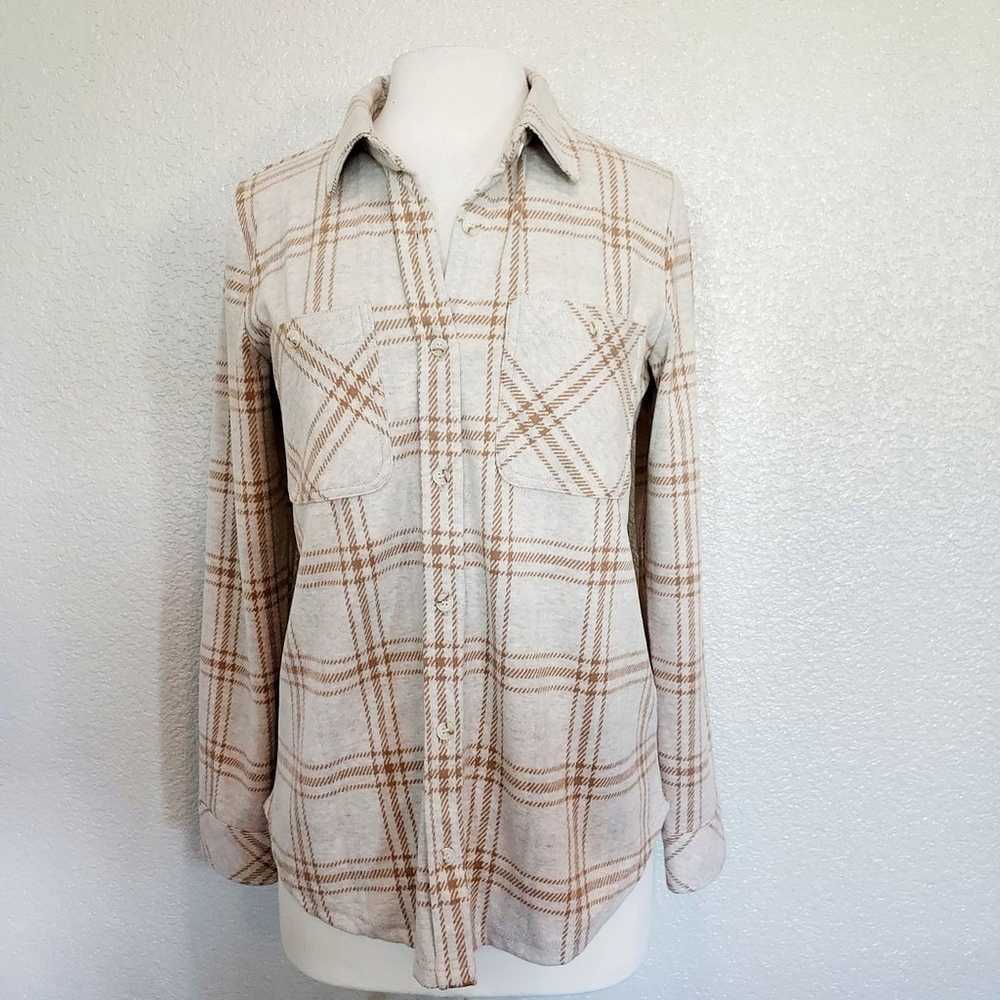 Thread & Supply Beige Plaid Button Shacket Size M - image 1