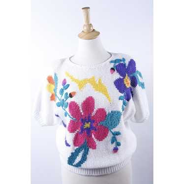 Sweater, Bright Colored Flowers, Ugly 80s Sweater… - image 1