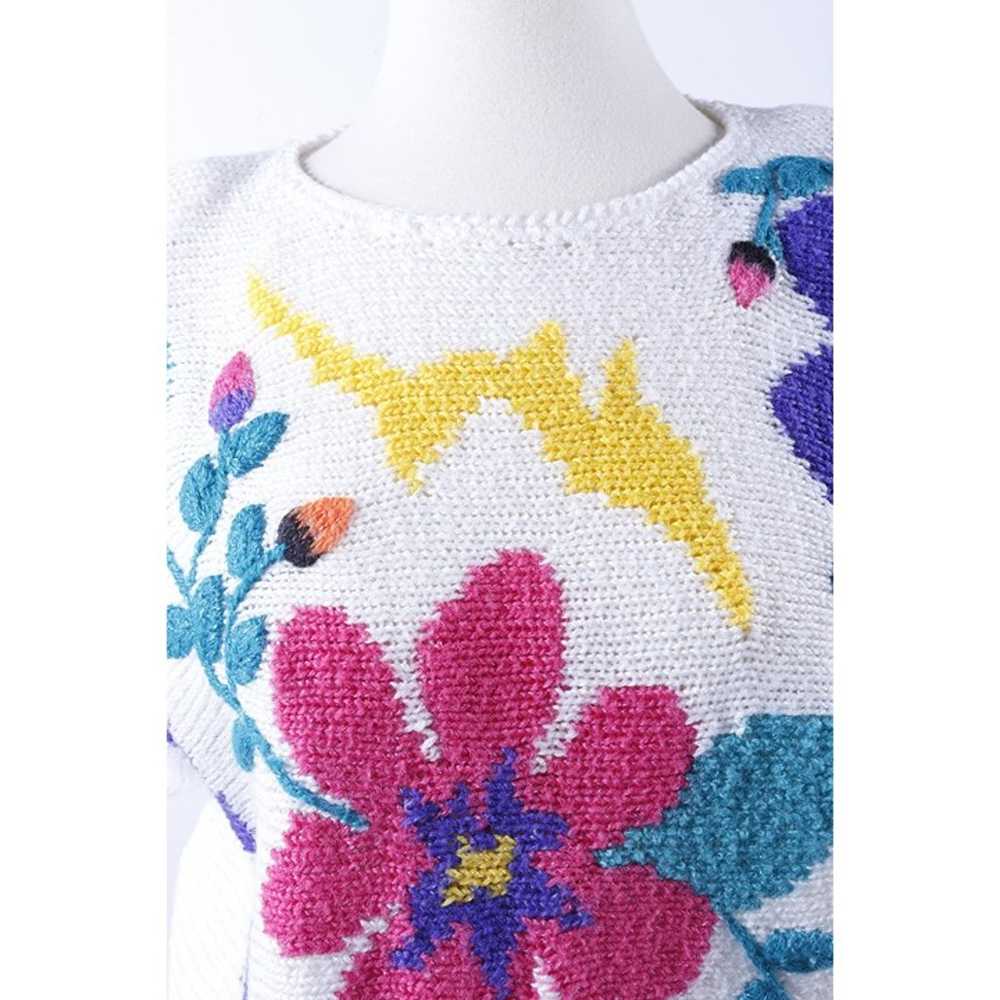 Sweater, Bright Colored Flowers, Ugly 80s Sweater… - image 2