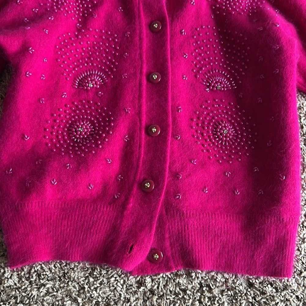 Belldini Vintage Hot Pink Beaded Angora Cardigan - image 10