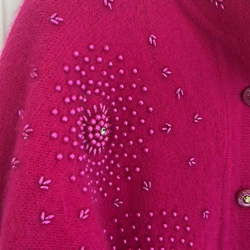 Belldini Vintage Hot Pink Beaded Angora Cardigan - image 3