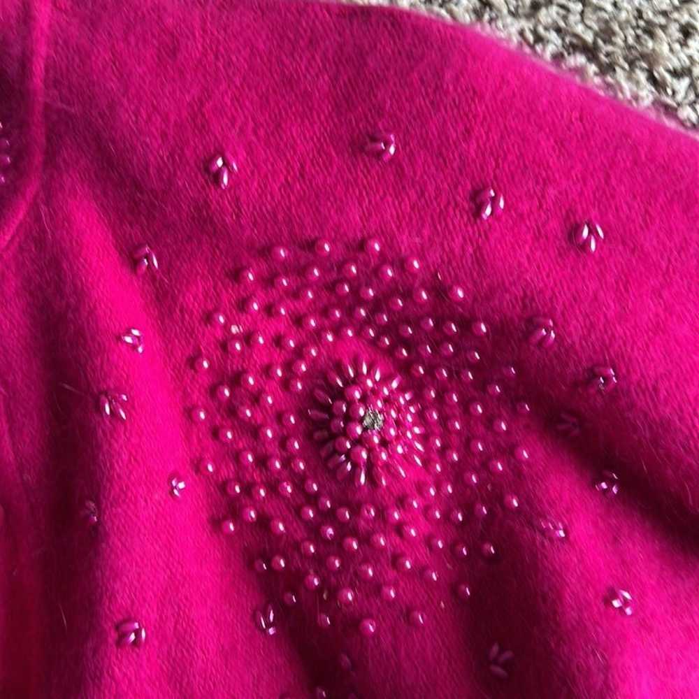 Belldini Vintage Hot Pink Beaded Angora Cardigan - image 9